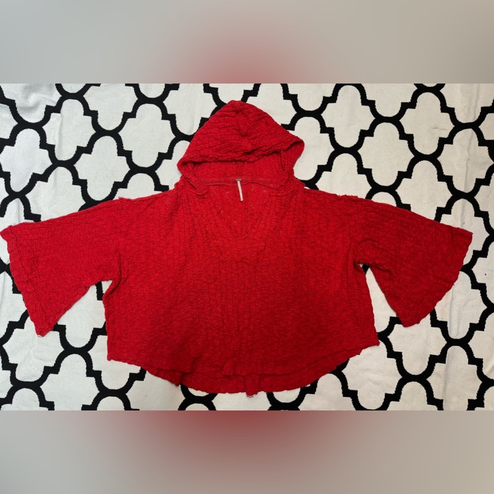 Free People Baja Babe Hacci Hoodie Red Distressed Size Small